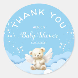 Adesivo Redondo Angel Teddy Bear com estrelas brilhantes Azul bebê
