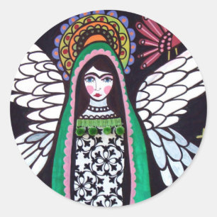 Adesivo Redondo Angel Virgin de Guadalupe Art por Heather Galler