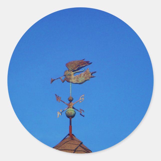 Adesivo Redondo Angel Weather Vane Bright Blue Sky (Frente)