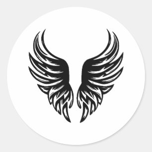 Adesivo Redondo Angel Wings em preto e branco minimalista