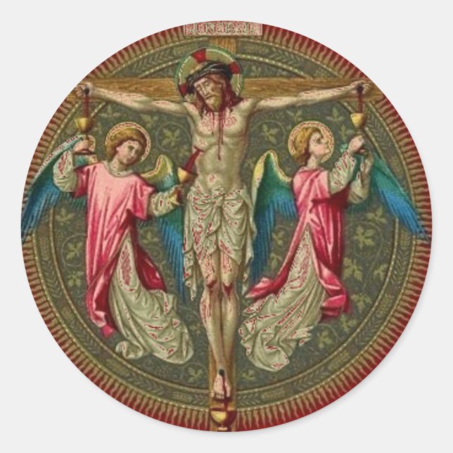 Adesivo Redondo Angels religiosos católicos de crucificação de Jes (Frente)