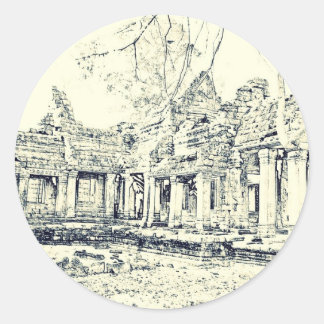Adesivo Redondo Angkor Wat Sketch