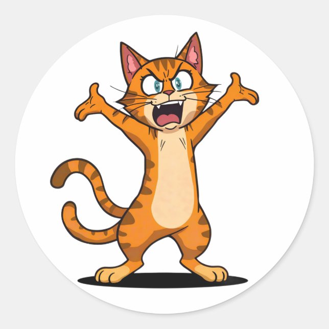 Adesivo Redondo Angry Orange Tabby Cat Cartoon (Frente)