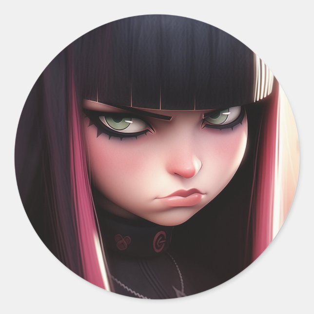 Adesivo Redondo Angry Punk Rocker Girl (Frente)