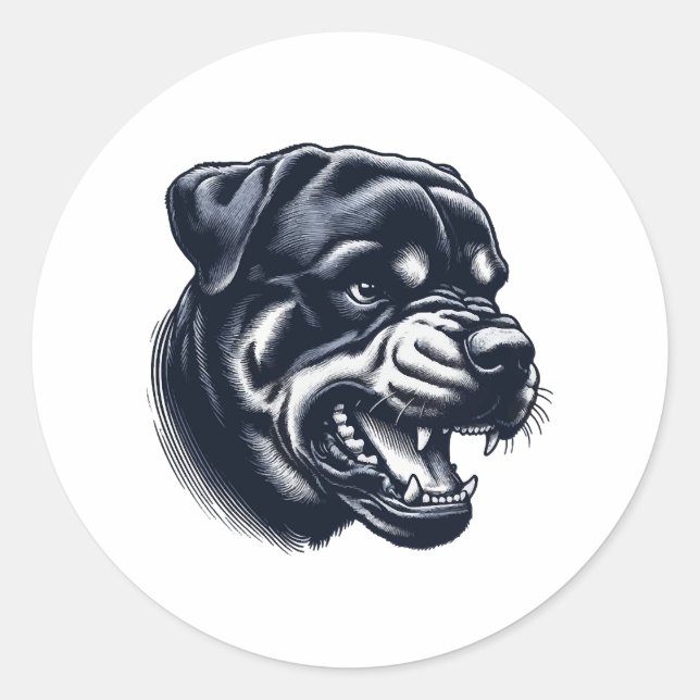 Adesivo Redondo Angry Rottweiler Dog – Bold Guard Dog Artwork (Frente)