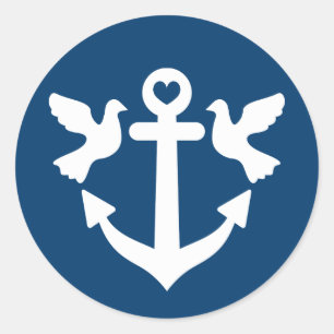 Adesivo Redondo Ângulo náutico e pombos brancas para casamentos