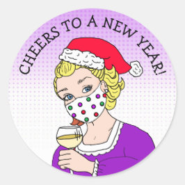 Adesivo Redondo Anima-se a um Ano Novo, Senhora Retrodama em Femas