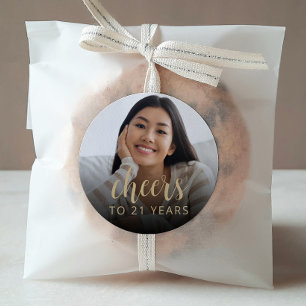 Adesivo Redondo Animadores de Fotos do aniversário de 21 anos