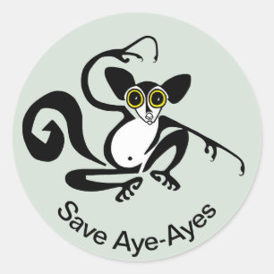 Adesivo Redondo Animais ameaçados - Save AYE-AYES - Primate - limu
