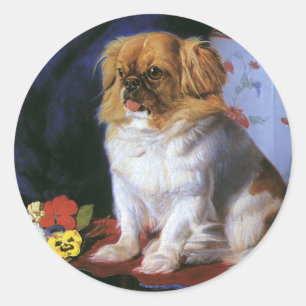 Adesivo Redondo Animais Antigos, Cachorrinho de Brinquedo Pequinês