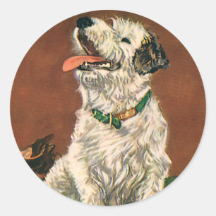 Adesivo Redondo Animais Antigos, Cachorrinho Terrier Fofo Mastigan