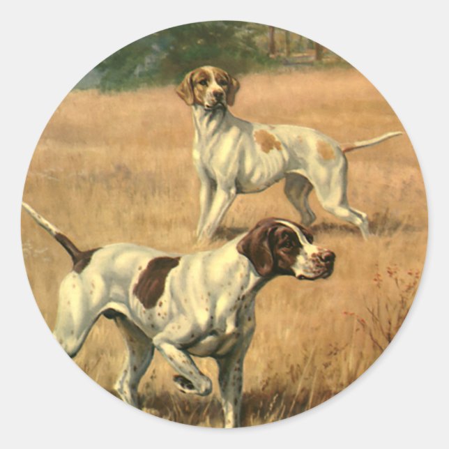 Adesivo Redondo Animais Antigos, Cães de Caça Pointer Inglês (Frente)