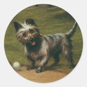 Adesivo Redondo Animais Antigos Cães, Filhote Fofo de Terrier Esco