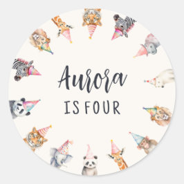 Adesivo Redondo Animais com chapéus de festas