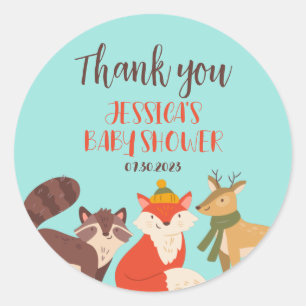 Adesivo Redondo Animais da Floresta de Outono Festa de Bebê de Out