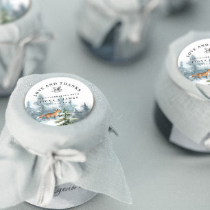 Adesivo Redondo Animais da Floresta em Aquarela Obrigado Casamento