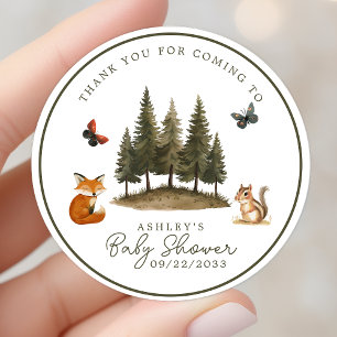 Adesivo Redondo Animais da Floresta Woodland Baby Shower Agradecim