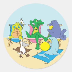 Adesivo Redondo Animais da Praia