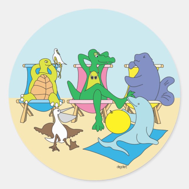 Adesivo Redondo Animais da Praia (Frente)