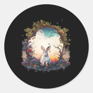 Adesivo Redondo Animais das florestas de montanha Coelho Natureza 