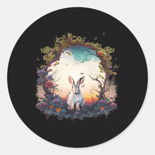 Adesivo Redondo Animais das florestas de montanha Coelho Natureza  (Frente)