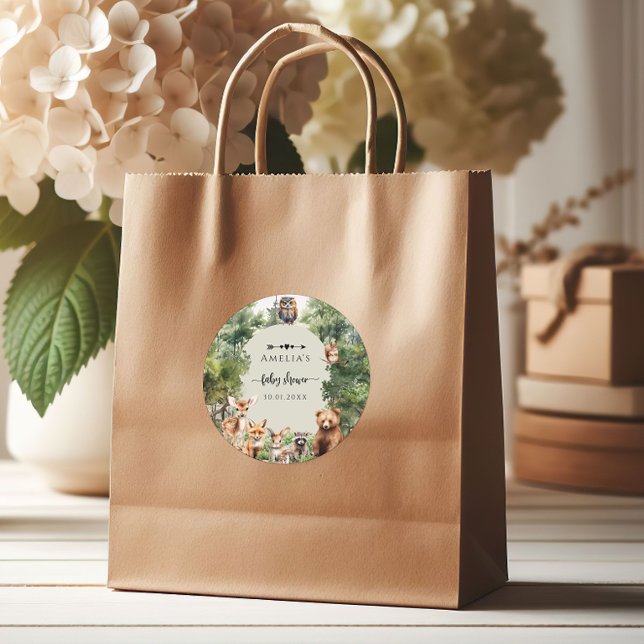 Adesivo Redondo Animais de Chá de fraldas florestal (Criador carregado)