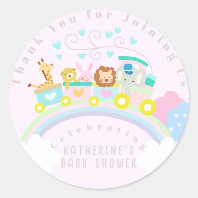 Adesivo Redondo Animais de Comboio Rosa (Frente)