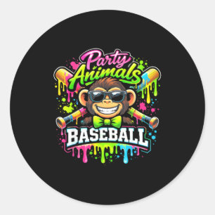 Adesivo Redondo Animais de festa beisebol sorvete gotejamento maca
