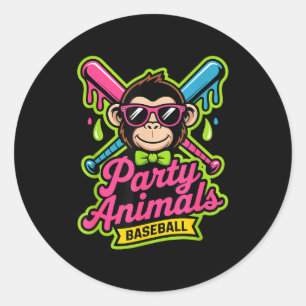 Adesivo Redondo Animais de festa de beisebol macaco engraçado slim