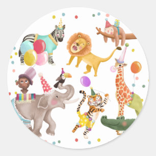 Adesivo Redondo Animais de Festa Safari Obrigado Aniversário