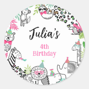Adesivo Redondo Animais de festa, Selgle Safari