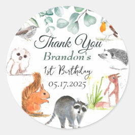 Adesivo Redondo Animais de Floresta Cura primeiro aniversario Selv