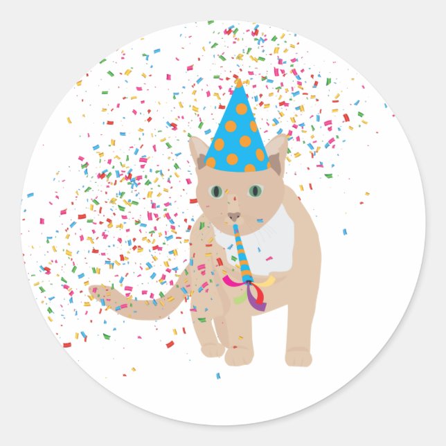 Adesivo Redondo Animais de Gato Engraçados Fazendo Festa (Frente)
