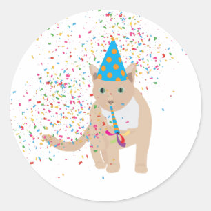 Adesivo Redondo Animais de Gato Engraçados Fazendo Festa