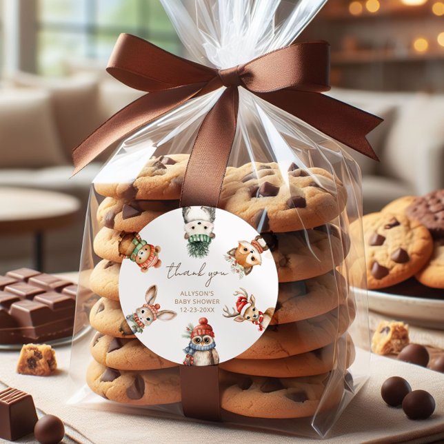 Adesivo Redondo Animais de madeira chá de fraldas de inverno (Criador carregado)