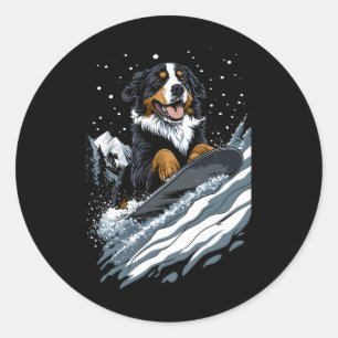 Adesivo Redondo Animais De Neve - Cachorro De Montanha Bernês Em U