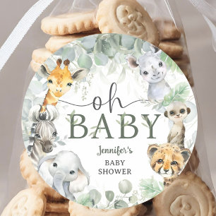 Adesivo Redondo Animais de Safári na Chuva Baby Shower Oh Bebê