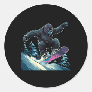 Adesivo Redondo Animais De Snowboard - Gorila Num Snowboard Snowb