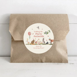 Adesivo Redondo Animais do Partido Woodland Festa de aniversário R