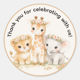 Adesivo Redondo Animais do Safari Floral Garota Boho Obrigada 