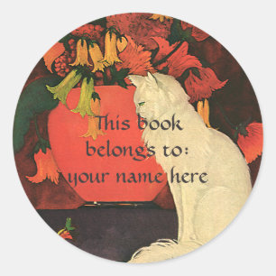 Adesivo Redondo Animais do vintage, Bookplate branco elegante do