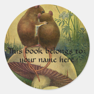 Adesivo Redondo Animais do vintage, Bookplate dos ratos de campo