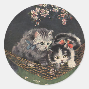 Adesivo Redondo Animais do vintage, gato de gato malhado ou