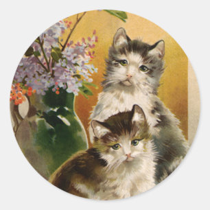 Adesivo Redondo Animais do vintage, gatos bonitos do Victorian e