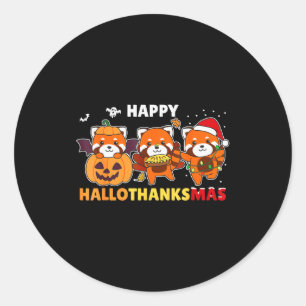 Adesivo Redondo Animais Engraçados Para O Natal Panda Vermelho Nat