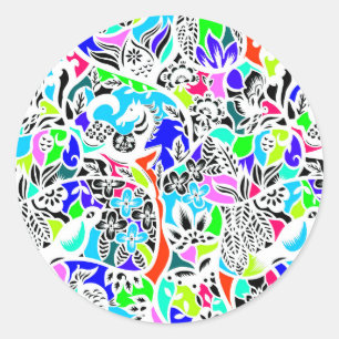 Adesivo Redondo Animais flores design colorido fofo
