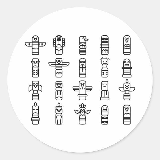 Adesivo Redondo Animais Haida Nativos Indianos Indígenas Haida (Frente)