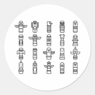 Adesivo Redondo Animais Haida Nativos Indianos Indígenas Haida