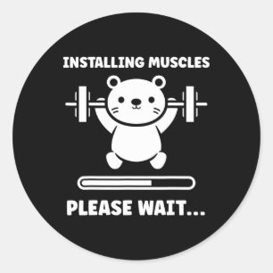 Adesivo Redondo Animais Instalando Músculos Fitness Musculação Cor