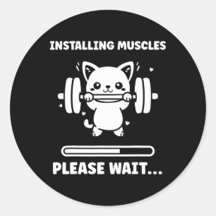 Adesivo Redondo Animais Instalando Músculos Fitness Musculação Gat